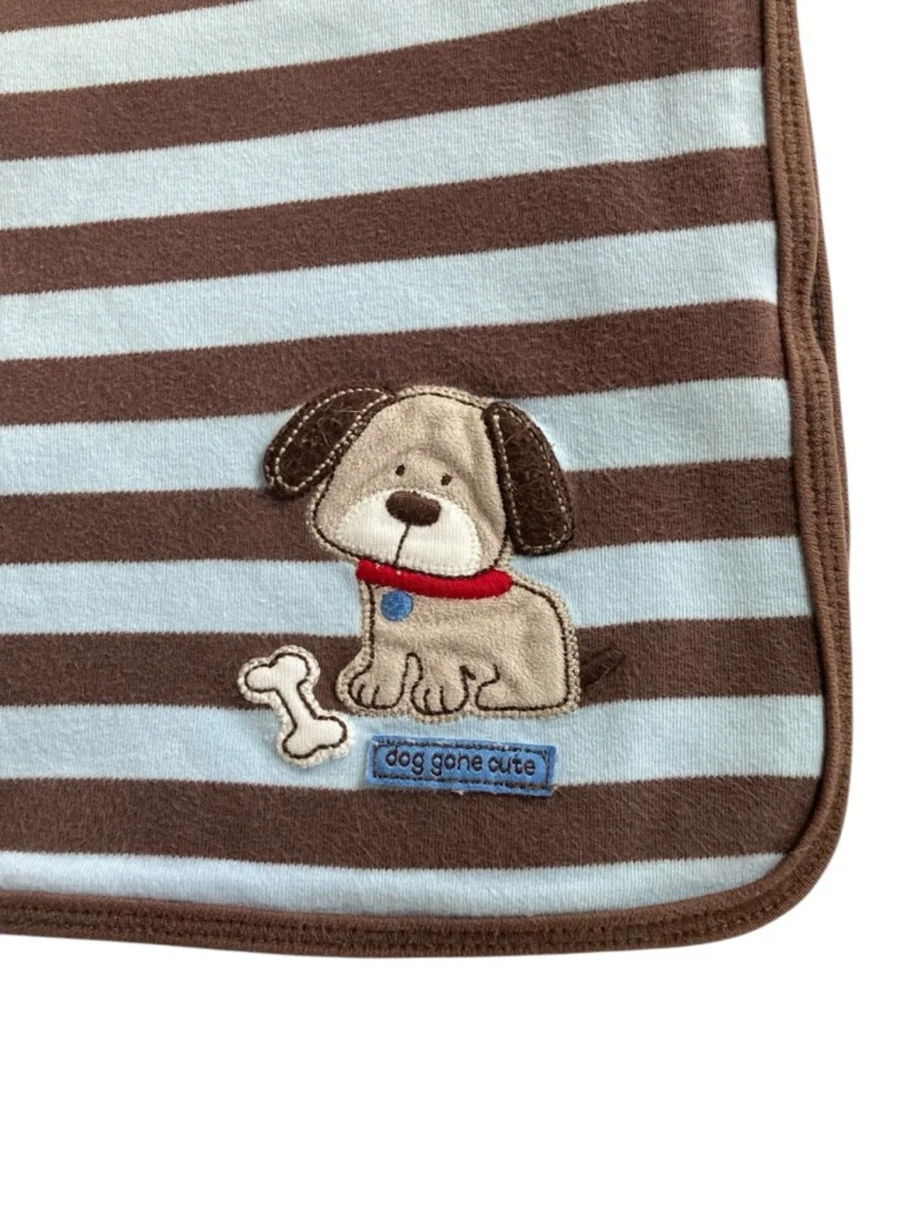Carter's Baby Blanket Puppy Dog Gone Cute Blue Brown Stripes Jersey‎ 26 x 28.